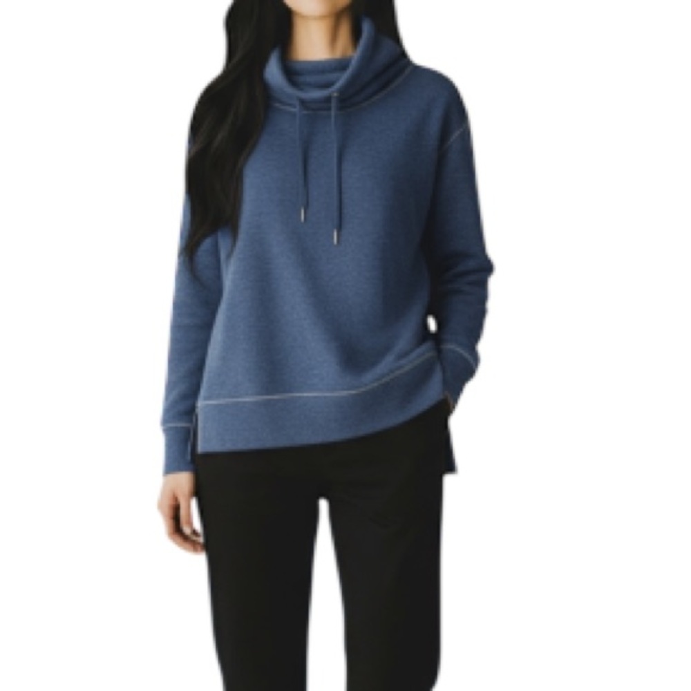 Old Navy Active Funnel Neck Knit Top Navy Blue Pockets Hi Low Hem Pullover M
